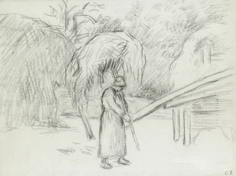 Study of a female peasant carrying a load of hay in the farmyard at Foucault